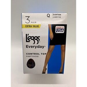 Leggs Everyday Control Top‎ Pantyhose 3 Pair Pack Size Q Suntan Large 145-200 Lb